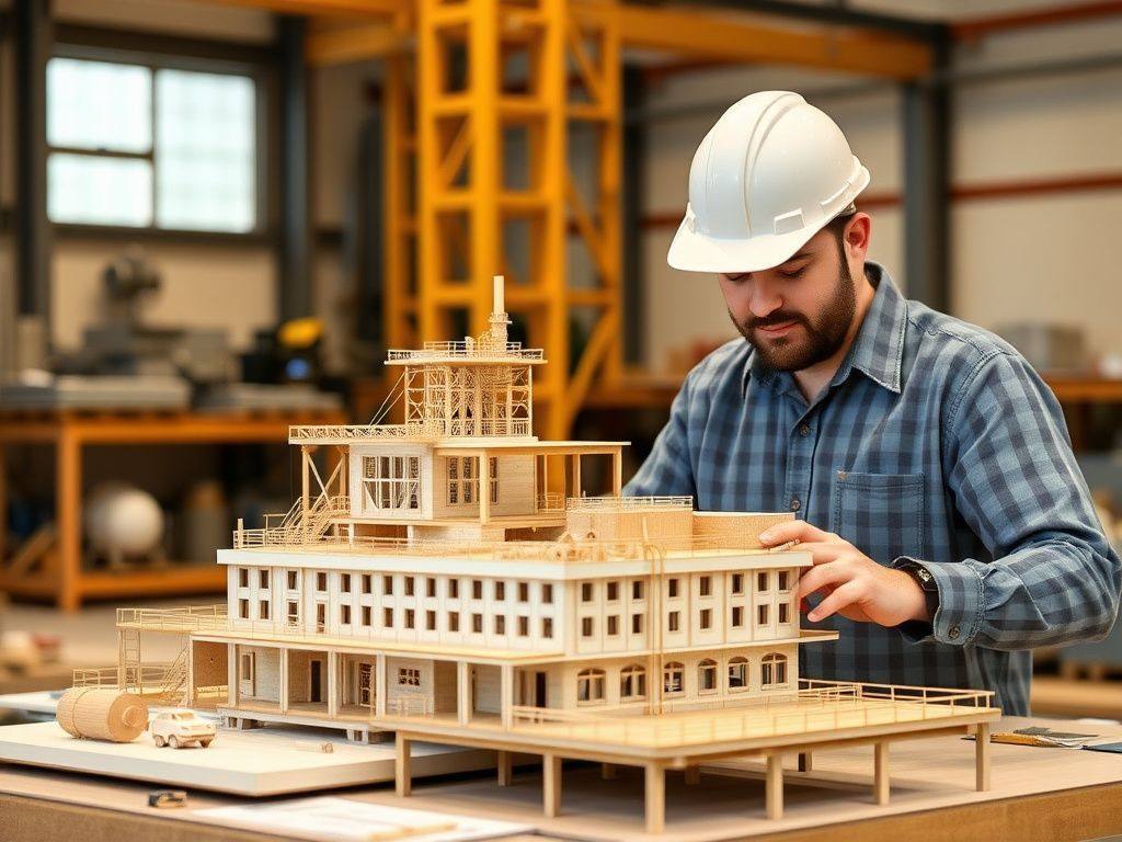 Engineer working on industrial building model