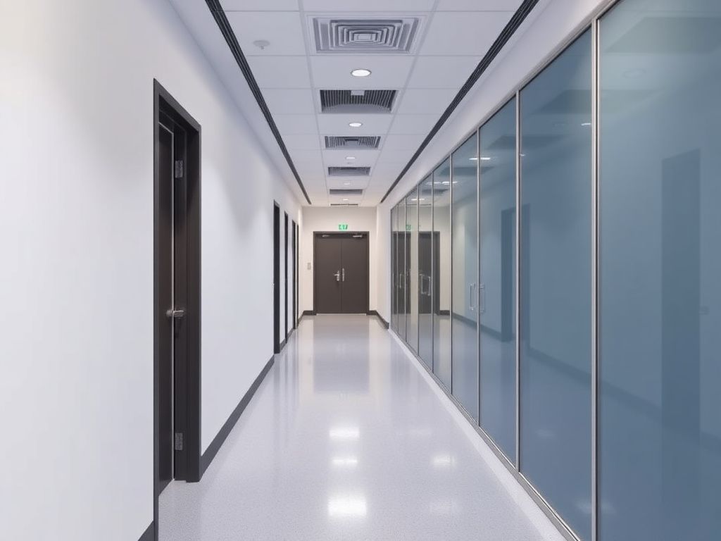 Cleanroom partition wall system corridor