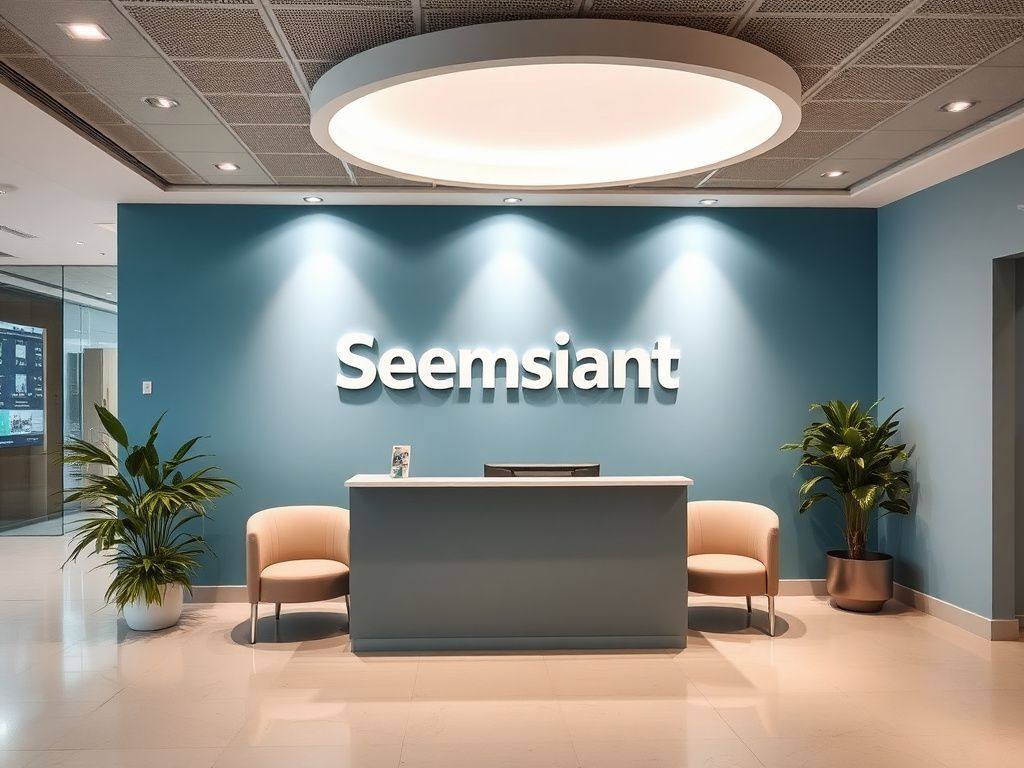 Clean reception area with company signage