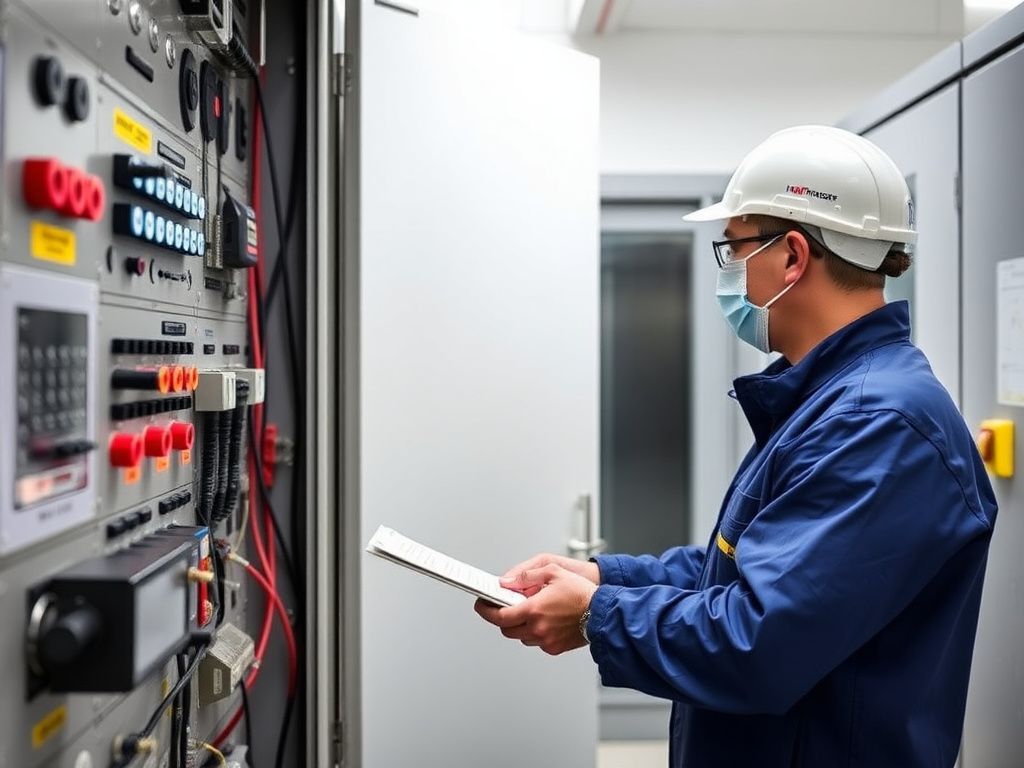 Engineer checking cleanroom control panel